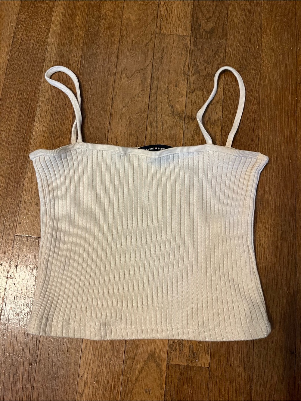 Brandy Melville Ribbed Spaghetti Strap Crop Top - Cream